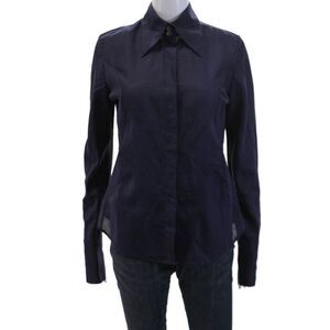 Farinaz Taghavi Womens Cotton Striped Collar Button Down Shirt Purple Size 6